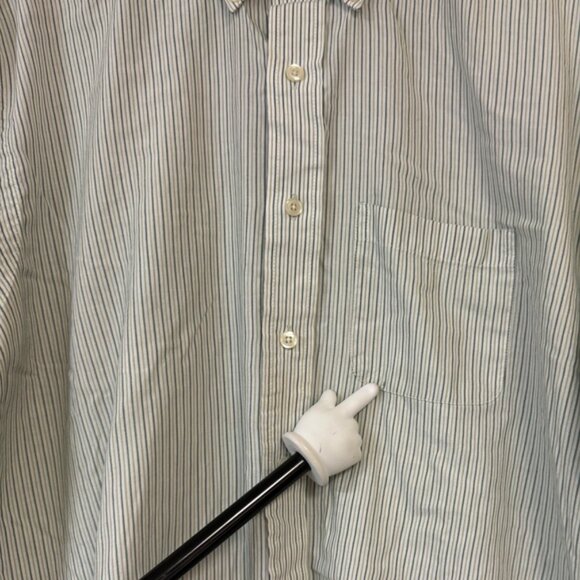 Arrow Men's Wrinkle-Free Dress Shirt XL 17 - 17 1/2 Green & White Striped Cotton - Picture 3 of 4